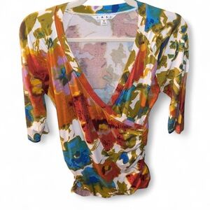 CAbi Multicolor Abstract Long Sleeve Top
